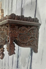 Handmade Home Decor Carved Mango Wood Floating Wall Shelf in Brown Handmade Home Decor Carved Mango Wood Floating Wall Shelf in Brown