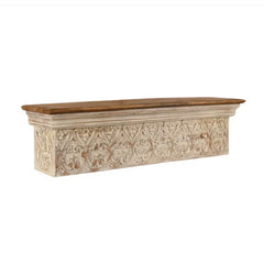 Handmade Home Decor Carved Mango Wood Floating Wall Shelf Distressed White Handmade Home Decor Carved Mango Wood Floating Wall Shelf Distressed White