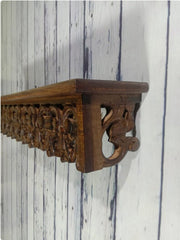 Handmade Home Decor Carved Mango Wood Floating Wall Shelf in Brown Handmade Home Decor Carved Mango Wood Floating Wall Shelf in Brown