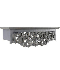 Handmade Home Decor Carved Mango Wood Floating Wall Shelf in Grey Handmade Home Decor Carved Mango Wood Floating Wall Shelf in Grey