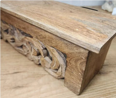 Hand Carved Mango Wood Wall Decor Floating Shelf for Living Room Natural Timber Hand Carved Mango Wood Wall Decor Floating Shelf for Living Room Natural Timber