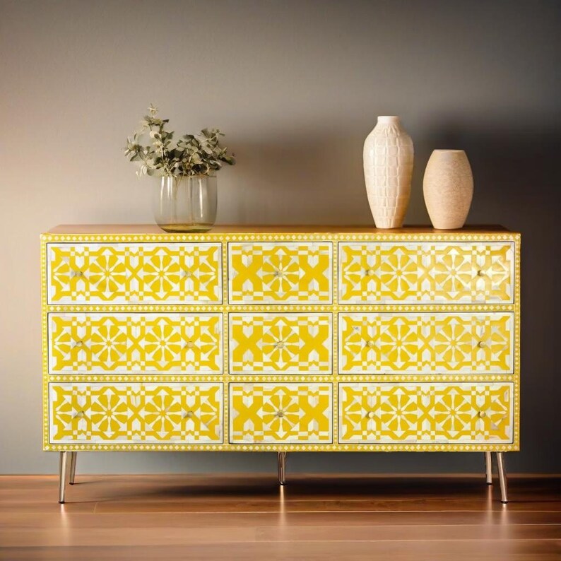Bone Inlay Handmade Solid Hard Wood Modish Dresser Drawer Yellow Moroc Make My Piece Bone Inlay Handmade Solid Hard Wood Modish Dresser Drawer Yellow Moroc Make My Piece