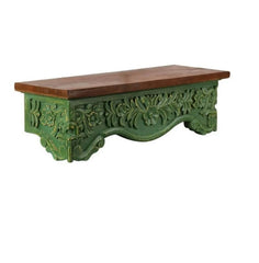 Hand Carved Mango Wood Wall Decor Floating Shelf for Living Room Green Hand Carved Mango Wood Wall Decor Floating Shelf for Living Room Green