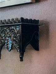 Hand Carved Mango Wood Wall Decor Floating Shelf for Living Room Black Hand Carved Mango Wood Wall Decor Floating Shelf for Living Room Black