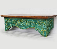 Hand Carved Mango Wood Wall Decor Floating Shelf for Living Room Green Hand Carved Mango Wood Wall Decor Floating Shelf for Living Room Green