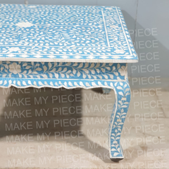 PETER Bone Inlay Anne French Solid Wood Coffee Table Blue White Floral Pattern PETER Bone Inlay Anne French Solid Wood Coffee Table Blue White Floral Pattern