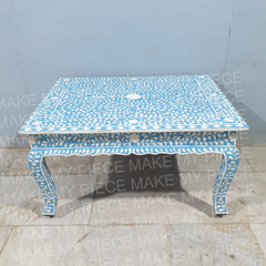 PETER Bone Inlay Anne French Solid Wood Coffee Table Blue White Floral Pattern PETER Bone Inlay Anne French Solid Wood Coffee Table Blue White Floral Pattern