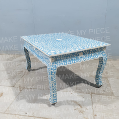 PETER Bone Inlay Anne French Solid Wood Coffee Table Blue White Floral Pattern PETER Bone Inlay Anne French Solid Wood Coffee Table Blue White Floral Pattern