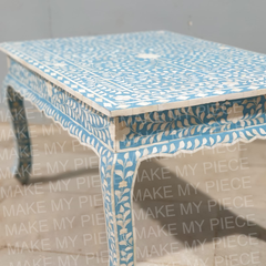 PETER Bone Inlay Anne French Solid Wood Coffee Table Blue White Floral Pattern PETER Bone Inlay Anne French Solid Wood Coffee Table Blue White Floral Pattern