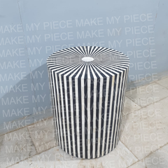 ANNETTE Bone Inlay Round Drum Side Table Black Stripe Pattern ANNETTE Bone Inlay Round Drum Side Table Black Stripe Pattern