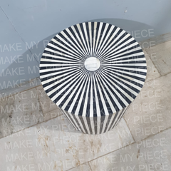 ANNETTE Bone Inlay Round Drum Side Table Black Stripe Pattern ANNETTE Bone Inlay Round Drum Side Table Black Stripe Pattern
