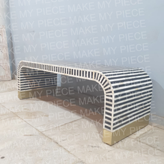 DANIELLE Bone Inlay Waterfall Style Solid Wood Coffee Table Strip Pattern DANIELLE Bone Inlay Waterfall Style Solid Wood Coffee Table Strip Pattern