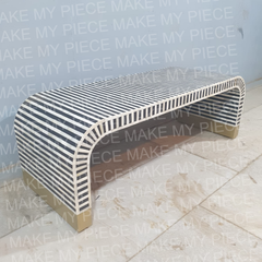 DANIELLE Bone Inlay Waterfall Style Solid Wood Coffee Table Strip Pattern DANIELLE Bone Inlay Waterfall Style Solid Wood Coffee Table Strip Pattern