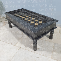 TARIKA Indian Hand Carved Embossed Brass Work Coffee Table TARIKA Indian Hand Carved Embossed Brass Work Coffee Table