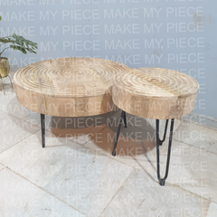 MICHELE The Attic Jessie Solid Wood Hand Carved Coffee Table Set Of 2 Natural MICHELE The Attic Jessie Solid Wood Hand Carved Coffee Table Set Of 2 Natural