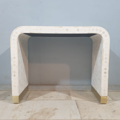 Bone Inlay Waterfall Console Table Floral Pattern 100x40x80cm White Bone Inlay Waterfall Console Table Floral Pattern 100x40x80cm White