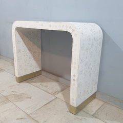 Bone Inlay Waterfall Console Table Floral Pattern 100x40x80cm White Bone Inlay Waterfall Console Table Floral Pattern 100x40x80cm White
