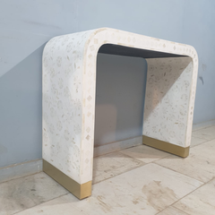 Bone Inlay Waterfall Console Table Floral Pattern 100x40x80cm White Bone Inlay Waterfall Console Table Floral Pattern 100x40x80cm White