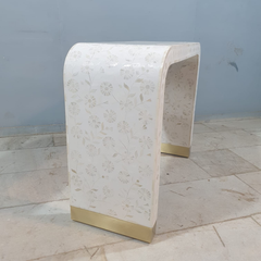 Bone Inlay Waterfall Console Table Floral Pattern 100x40x80cm White Bone Inlay Waterfall Console Table Floral Pattern 100x40x80cm White
