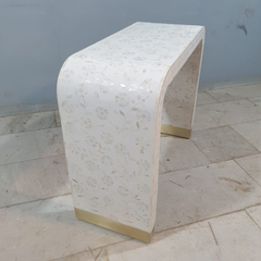 Bone Inlay Waterfall Console Table Floral Pattern 100x40x80cm White Bone Inlay Waterfall Console Table Floral Pattern 100x40x80cm White