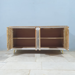 Indian Hand Carved Solid Wooden 4x Door Sideboard White Indian Hand Carved Solid Wooden 4x Door Sideboard White