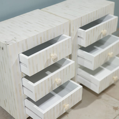 Bone Inlay White Stripe Pattern Bedside Table With 3 Drawers 45X30X60 Cm Bone Inlay White Stripe Pattern Bedside Table With 3 Drawers 45X30X60 Cm