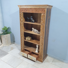 Handmade Indian Furniture Carved Solid Hard Wood Bookshelf with Drawers Brown Handmade Indian Furniture Carved Solid Hard Wood Bookshelf with Drawers Brown