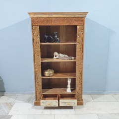 Handmade Indian Furniture Carved Solid Hard Wood Bookshelf with Drawers Brown Handmade Indian Furniture Carved Solid Hard Wood Bookshelf with Drawers Brown