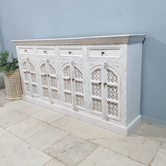 Handmade Indian Furniture Solid Hard Wood Carved 8Doors and 4 Drawers Sideboard White Handmade Indian Furniture Solid Hard Wood Carved 8Doors and 4 Drawers Sideboard White