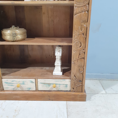 Handmade Indian Furniture Carved Solid Hard Wood Bookshelf with Drawers Brown Handmade Indian Furniture Carved Solid Hard Wood Bookshelf with Drawers Brown