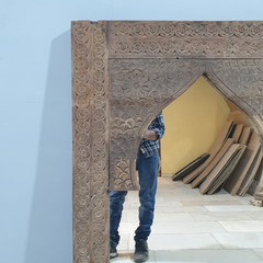 Handmade Indian Furniture Solid Hard Wood Mirror Frame Mehrab Carvings Old Door 120x75Cm Handmade Indian Furniture Solid Hard Wood Mirror Frame Mehrab Carvings Old Door 120x75Cm