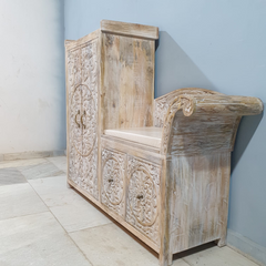 Handcrafted Carved Solid Wood Indian Furniture Carved Seaty Whitewash140x120Cm Handcrafted Carved Solid Wood Indian Furniture Carved Seaty Whitewash140x120Cm
