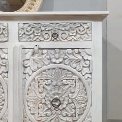 Indian Furniture Handmade Solid Wood Sideboard 3 Drawers & 3 Doors Carved Whitewash Indian Furniture Handmade Solid Wood Sideboard 3 Drawers & 3 Doors Carved Whitewash
