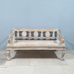 Indian Handmade Carved Solid Hard Wood Daybed Sofa with Mattress Rustic White 180x75x90Cm Indian Handmade Carved Solid Hard Wood Daybed Sofa with Mattress Rustic White 180x75x90Cm