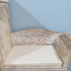 Handcrafted Carved Solid Wood Indian Furniture Carved Seaty Whitewash140x120Cm Handcrafted Carved Solid Wood Indian Furniture Carved Seaty Whitewash140x120Cm