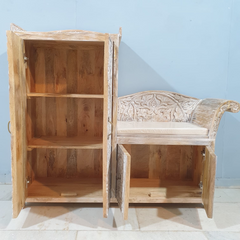 Handcrafted Carved Solid Wood Indian Furniture Carved Seaty Whitewash140x120Cm Handcrafted Carved Solid Wood Indian Furniture Carved Seaty Whitewash140x120Cm