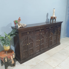 Handmade Indian Furniture Solid Hard Wood Carved 8Doors and 4 Drawers Sideboard Brown Handmade Indian Furniture Solid Hard Wood Carved 8Doors and 4 Drawers Sideboard Brown
