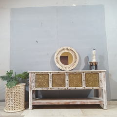 Handmade Indian Furniture Solid Hard Wood Carved Brass Work Console Table 165x40x80Cm Handmade Indian Furniture Solid Hard Wood Carved Brass Work Console Table 165x40x80Cm