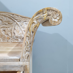 Handcrafted Carved Solid Wood Indian Furniture Carved Seaty Whitewash140x120Cm Handcrafted Carved Solid Wood Indian Furniture Carved Seaty Whitewash140x120Cm