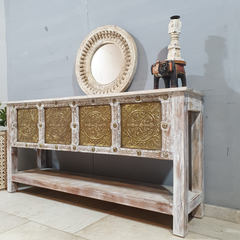 Handmade Indian Furniture Solid Hard Wood Carved Brass Work Console Table 165x40x80Cm Handmade Indian Furniture Solid Hard Wood Carved Brass Work Console Table 165x40x80Cm