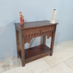 Indian Solid Hard Wood Carved Oriental Style Console Table Dark Brown Indian Solid Hard Wood Carved Oriental Style Console Table Dark Brown