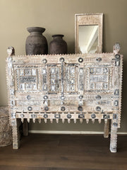 Indian Antique Tribal Hand Carved Art Wooden Damchiya Whitewash 141cm Indian Antique Tribal Hand Carved Art Wooden Damchiya Whitewash 141cm