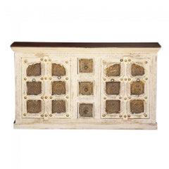Indian Embossed Antique Brass work Solid wood Sideboard Cream Buffet 160cm Indian Embossed Antique Brass work Solid wood Sideboard Cream Buffet 160cm