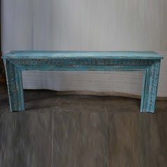 Antique Hand Carved Console Table Blue Antique Hand Carved Console Table Blue