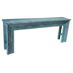 Antique Hand Carved Console Table Blue Antique Hand Carved Console Table Blue
