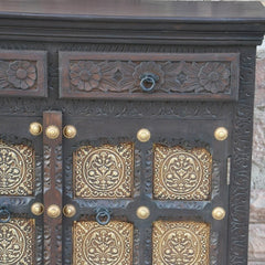 Indian Embossed Antique Brass work Solid wood 2 Door Sideboard 90x40x90cm Indian Embossed Antique Brass work Solid wood 2 Door Sideboard 90x40x90cm