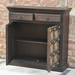 Indian Embossed Antique Brass work Solid wood 2 Door Sideboard 90x40x90cm Indian Embossed Antique Brass work Solid wood 2 Door Sideboard 90x40x90cm