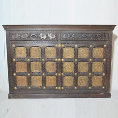 Indian Embossed Antique Brass work Solid wood 2 Door Sideboard Walnut 150cm Indian Embossed Antique Brass work Solid wood 2 Door Sideboard Walnut 150cm