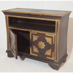 Indian Embossed Antique Brass work Solid wood Sideboard Brown Small Buffet 1m Indian Embossed Antique Brass work Solid wood Sideboard Brown Small Buffet 1m