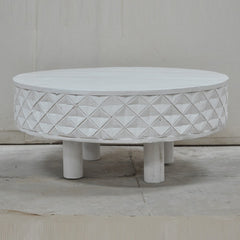 Bristol Carved Diamond Round Coffee Table Legs White Bristol Carved Diamond Round Coffee Table Legs White
